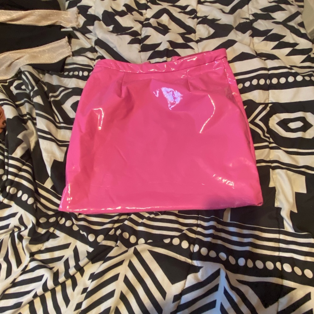Pink leather skirt